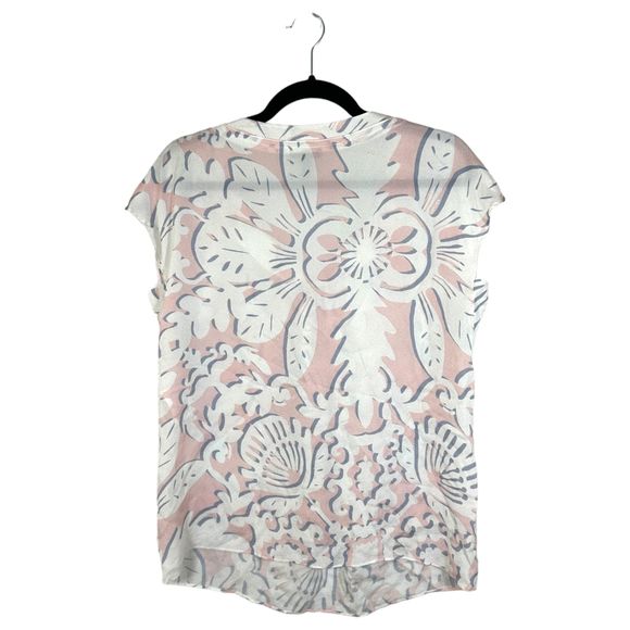 Escada 100% Silk Pink White Grey Abstract Print Blouse Women's Size 40 US 10 - Picture 9 of 9